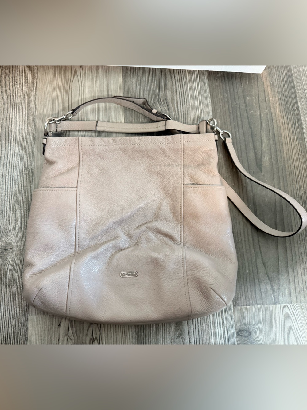 Coach Park Avery Leather Shoulder Crossbody Bag Bucket Hobo Light Gray